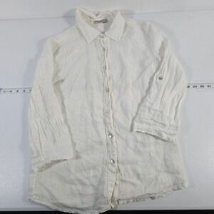 Lungo Larno Linen Button Up Shirt White 3/4 Sleeve Made in Italy Size M